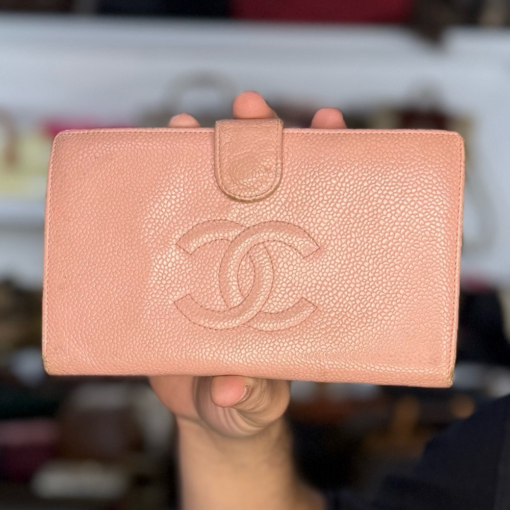 CHANEL PINK CAVIAR LONG WALLET